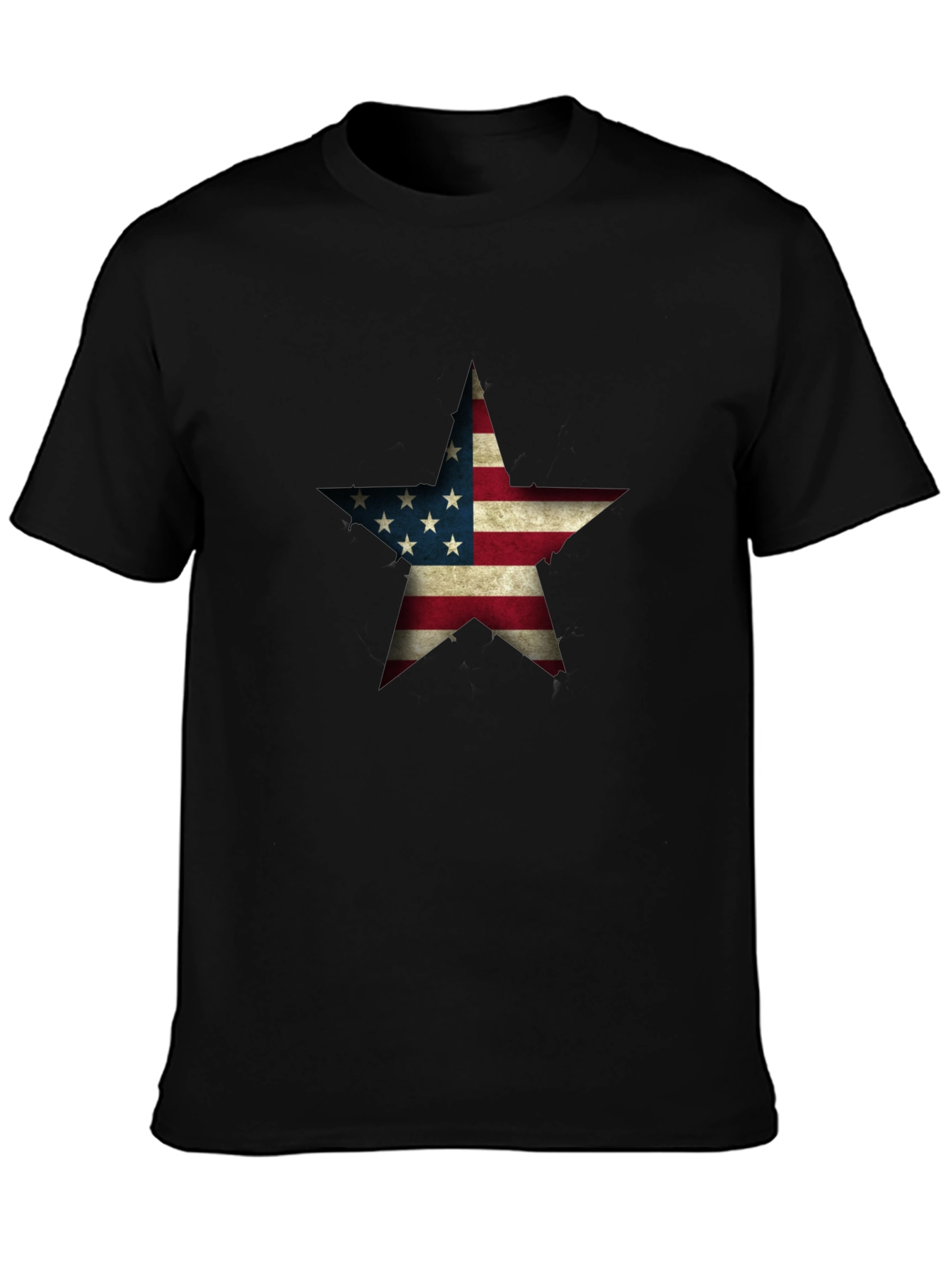 USA Flag Star Graphic Black T-Shirt