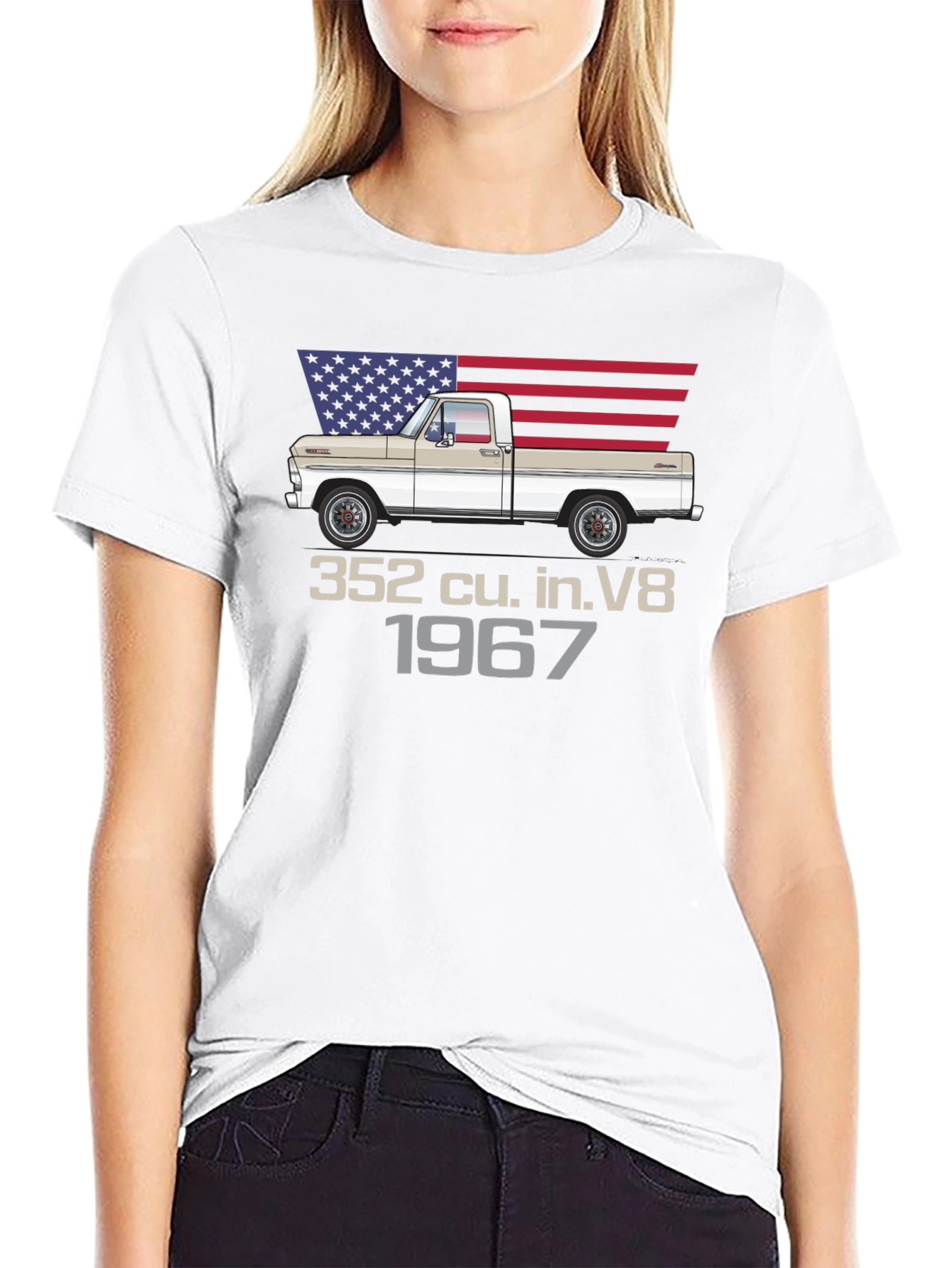 1967 Ford Truck T-Shirt - American Flag Design