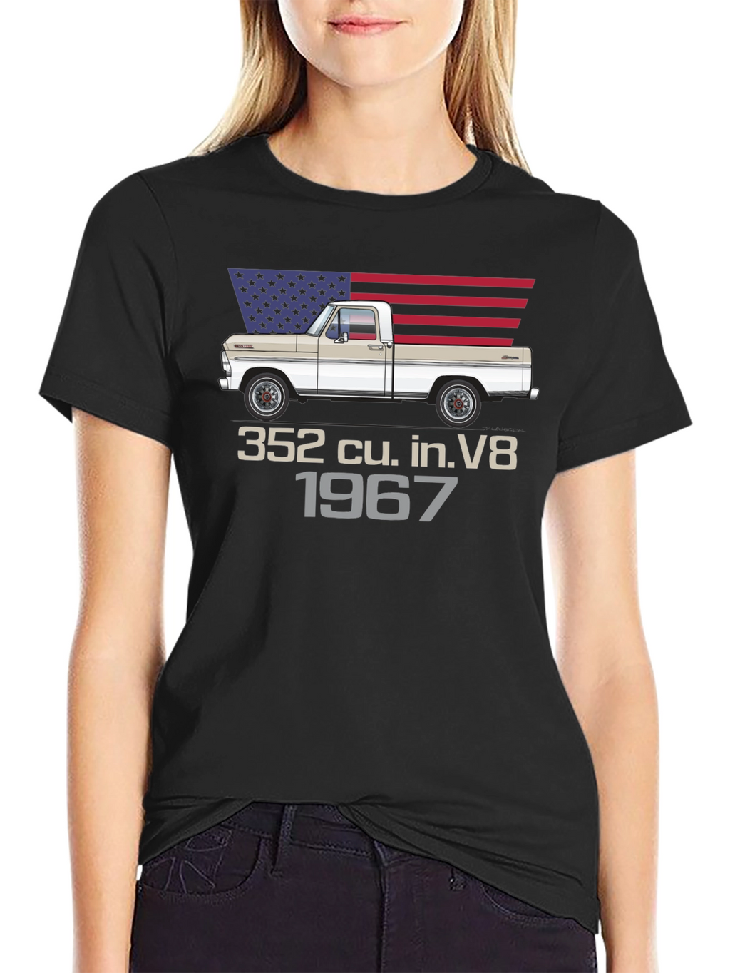 1967 Ford Truck T-Shirt - American Flag Design