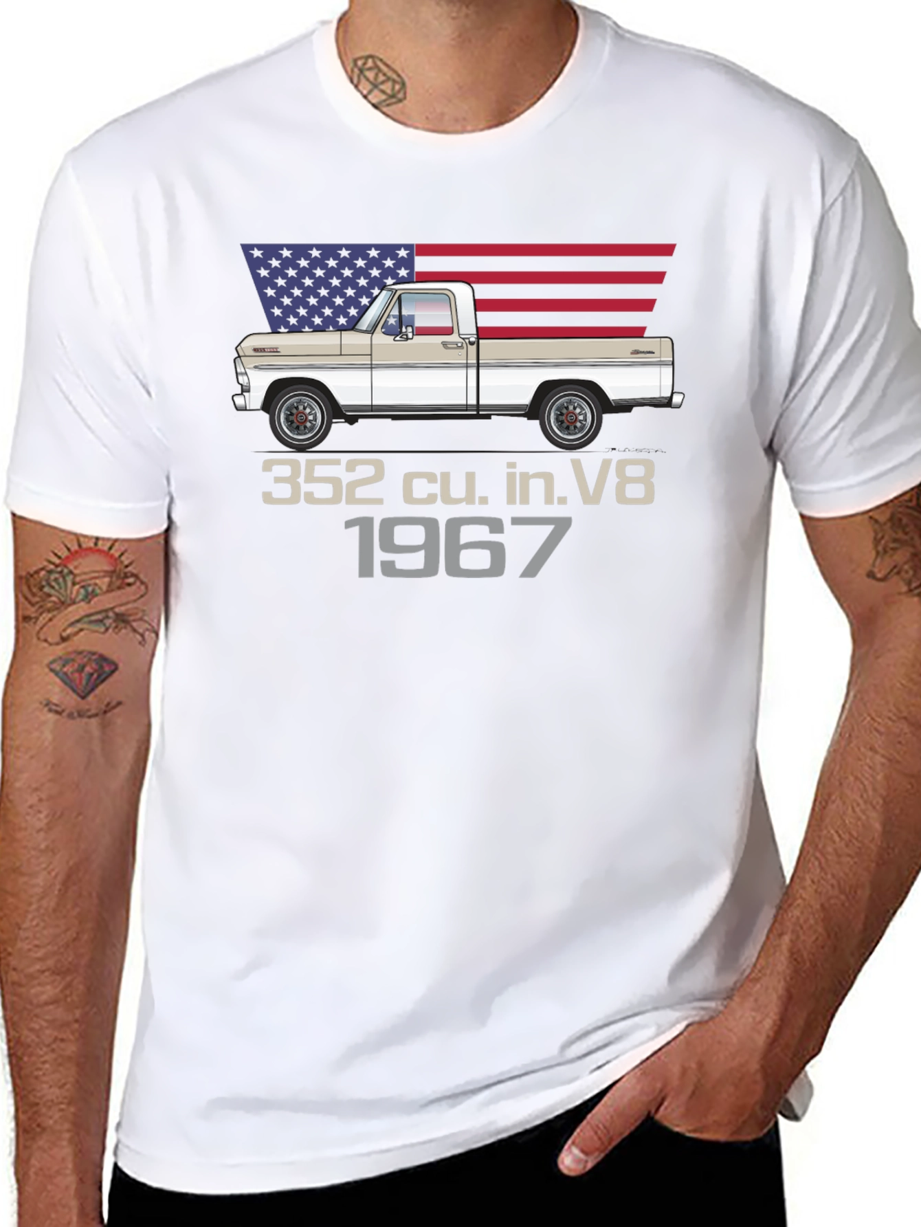 1967 Ford Truck T-Shirt - American Flag Design