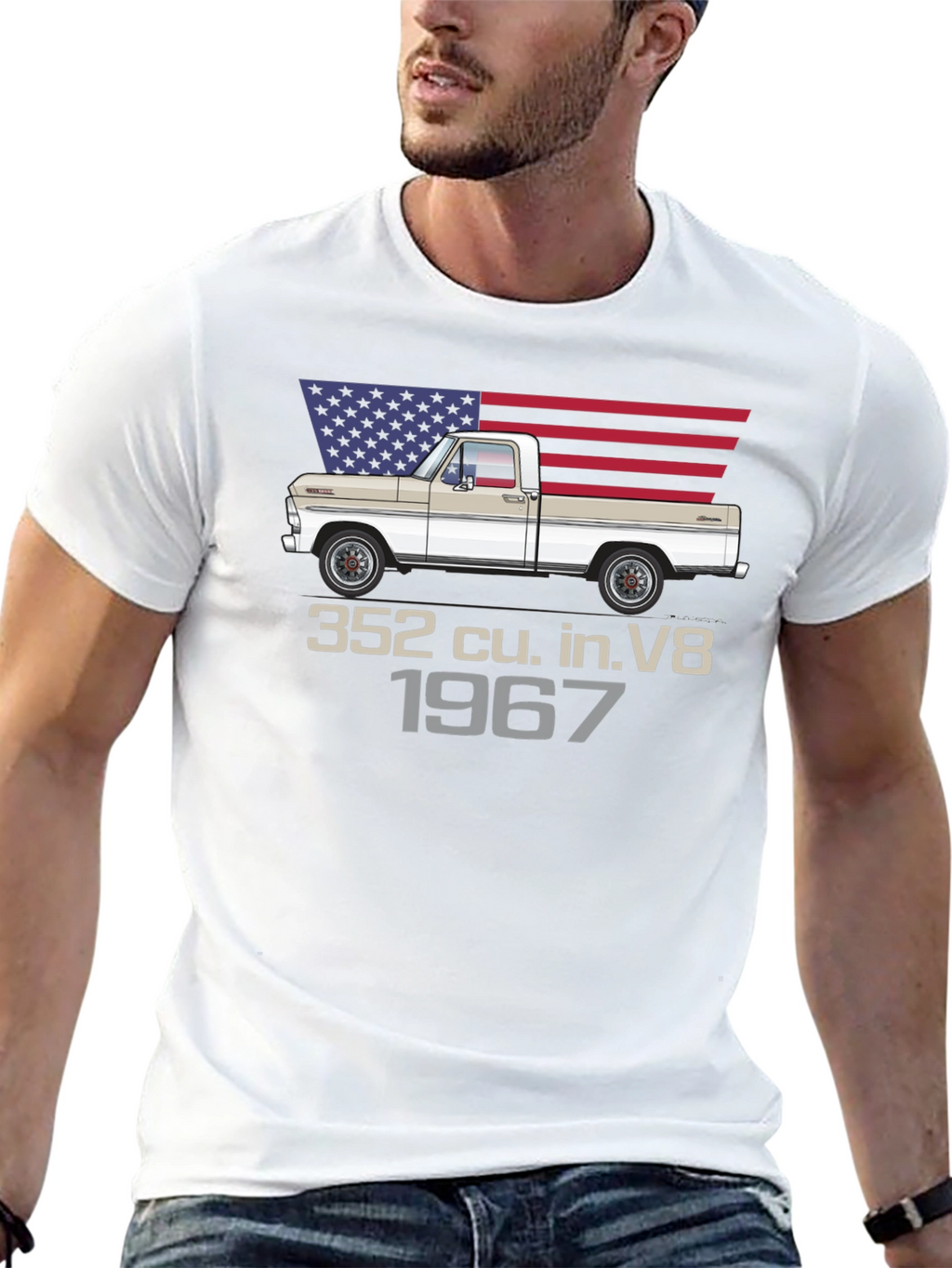 1967 Ford Truck T-Shirt - American Flag Design