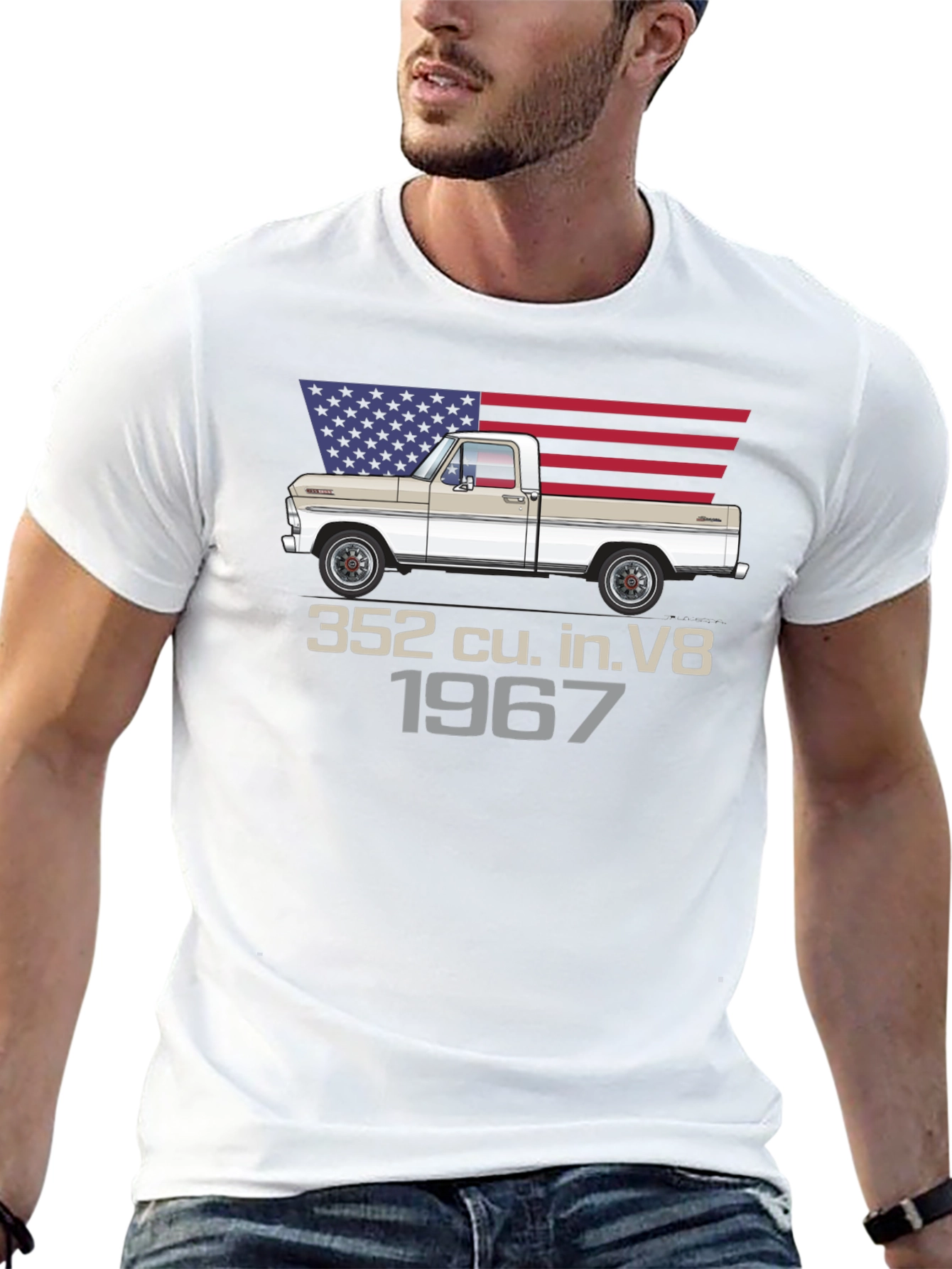 1967 Ford Truck T-Shirt - American Flag Design