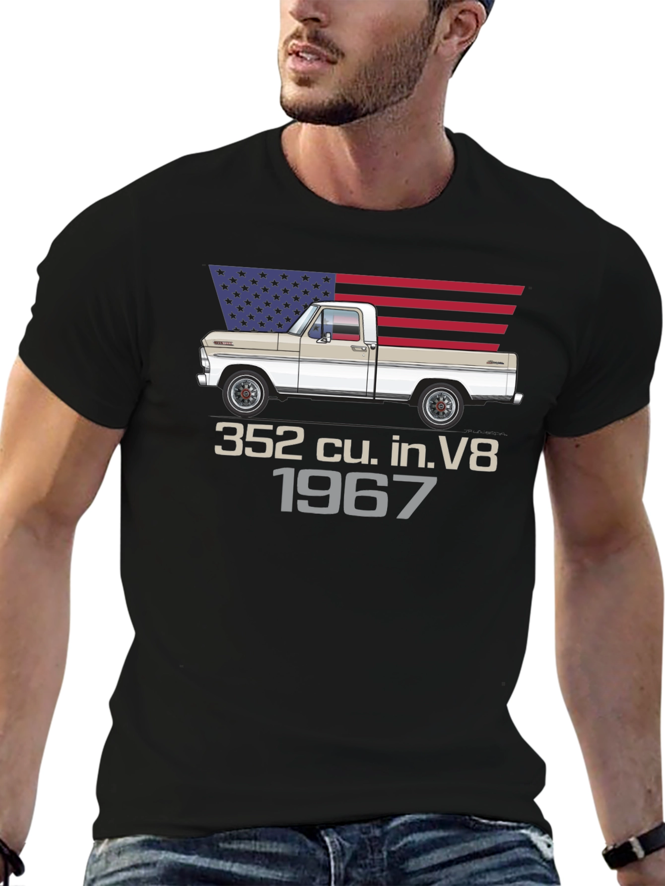 1967 Ford Truck T-Shirt - American Flag Design
