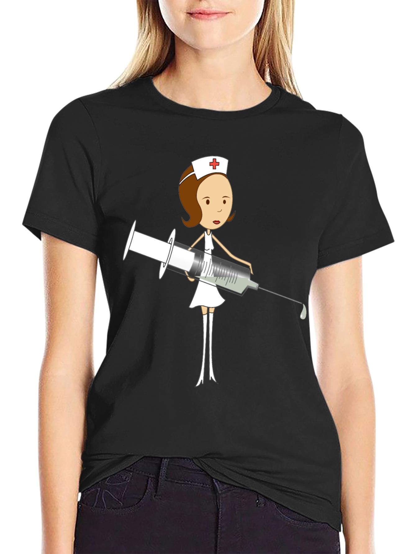 Cartoon Nurse T-Shirt - Humorous Medical Apparel