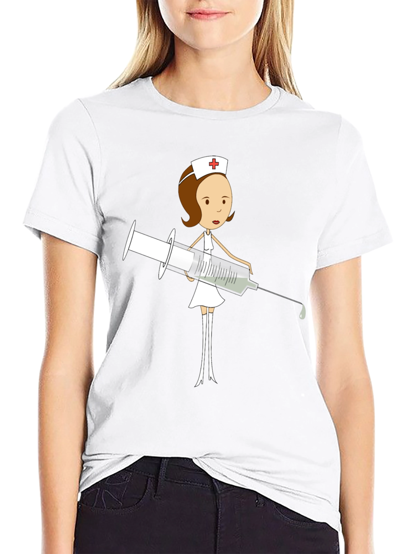 Cartoon Nurse T-Shirt - Humorous Medical Apparel