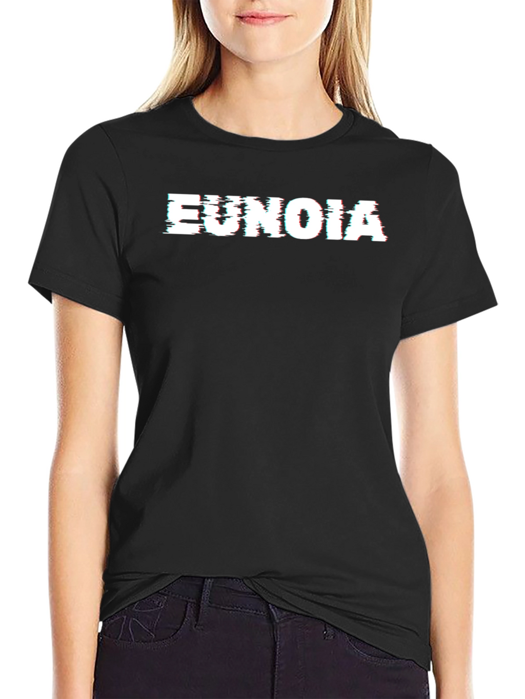 Eunoia Glitch Tee - Black Cotton Graphic T-Shirt