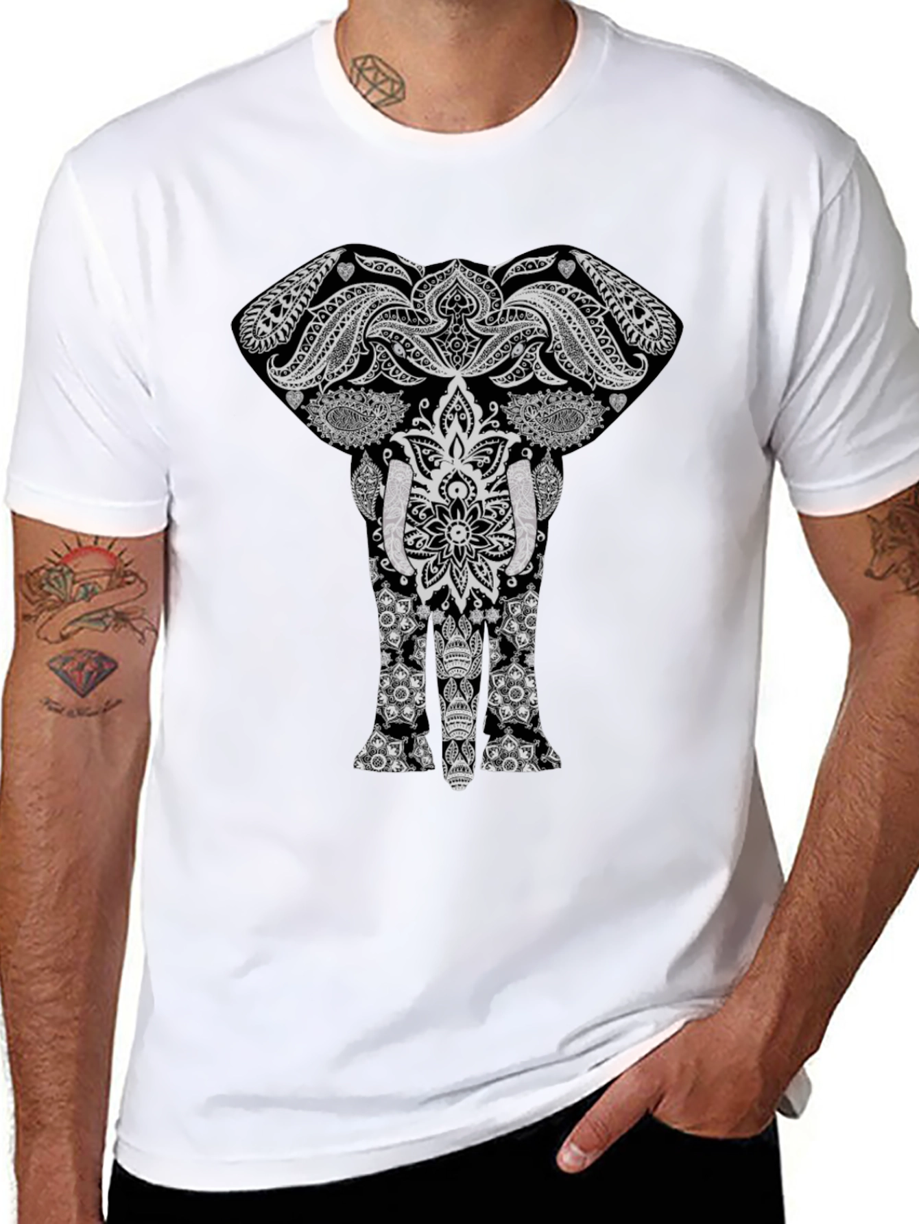 Elephant Mandala Graphic Tee - Stylish Black T-Shirt