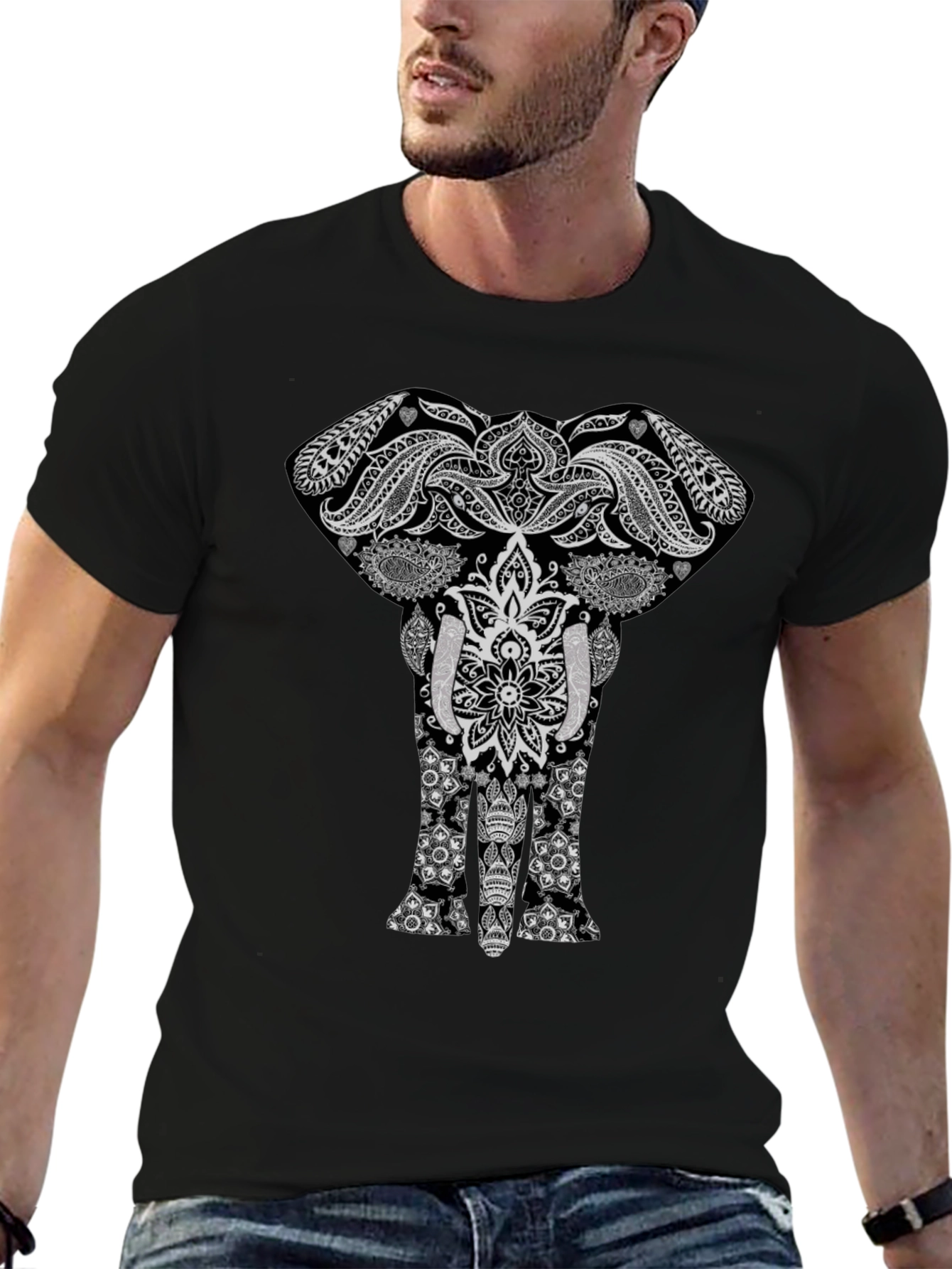 Elephant Mandala Graphic Tee - Stylish Black T-Shirt