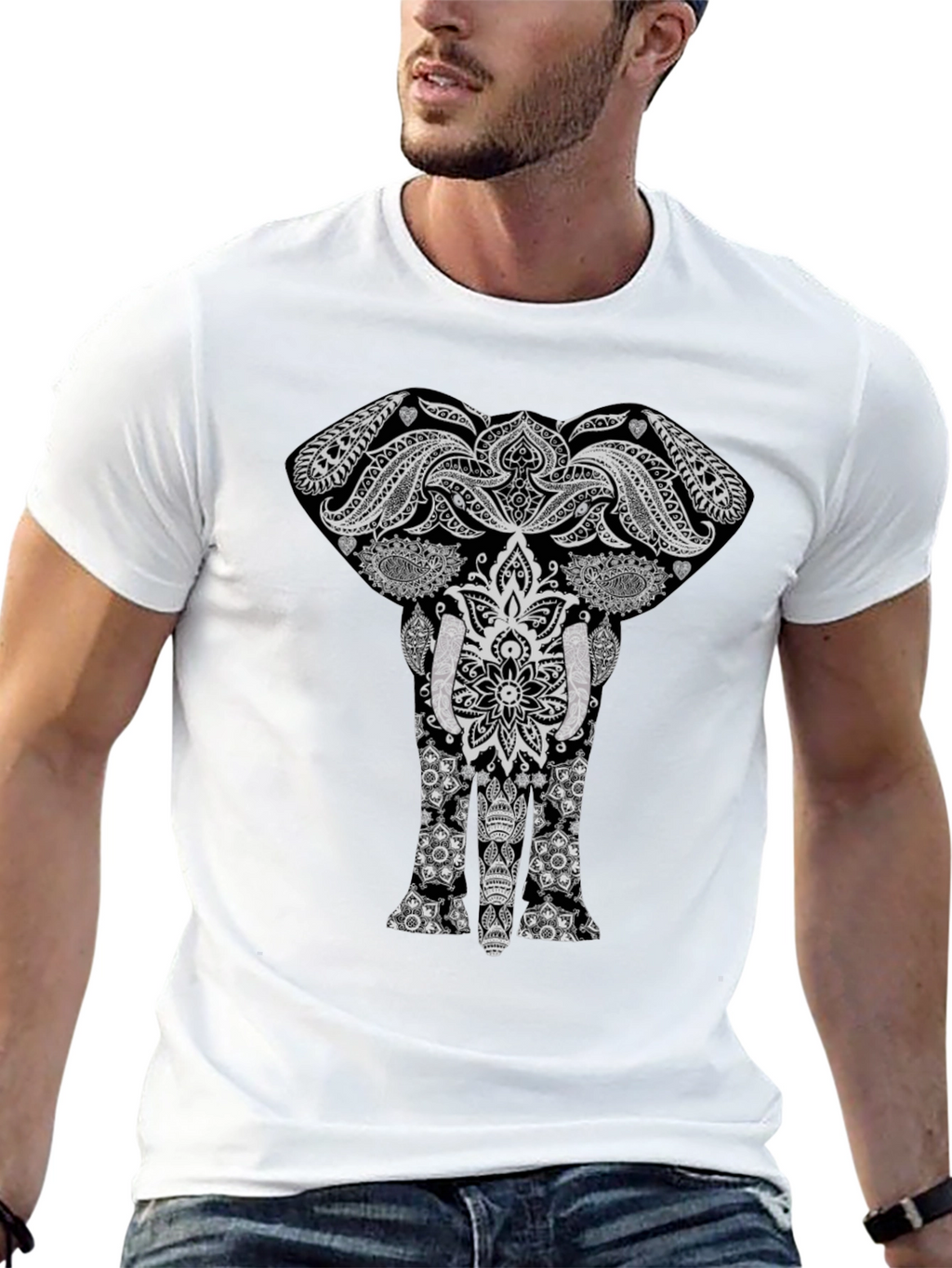 Elephant Mandala Graphic Tee - Stylish Black T-Shirt