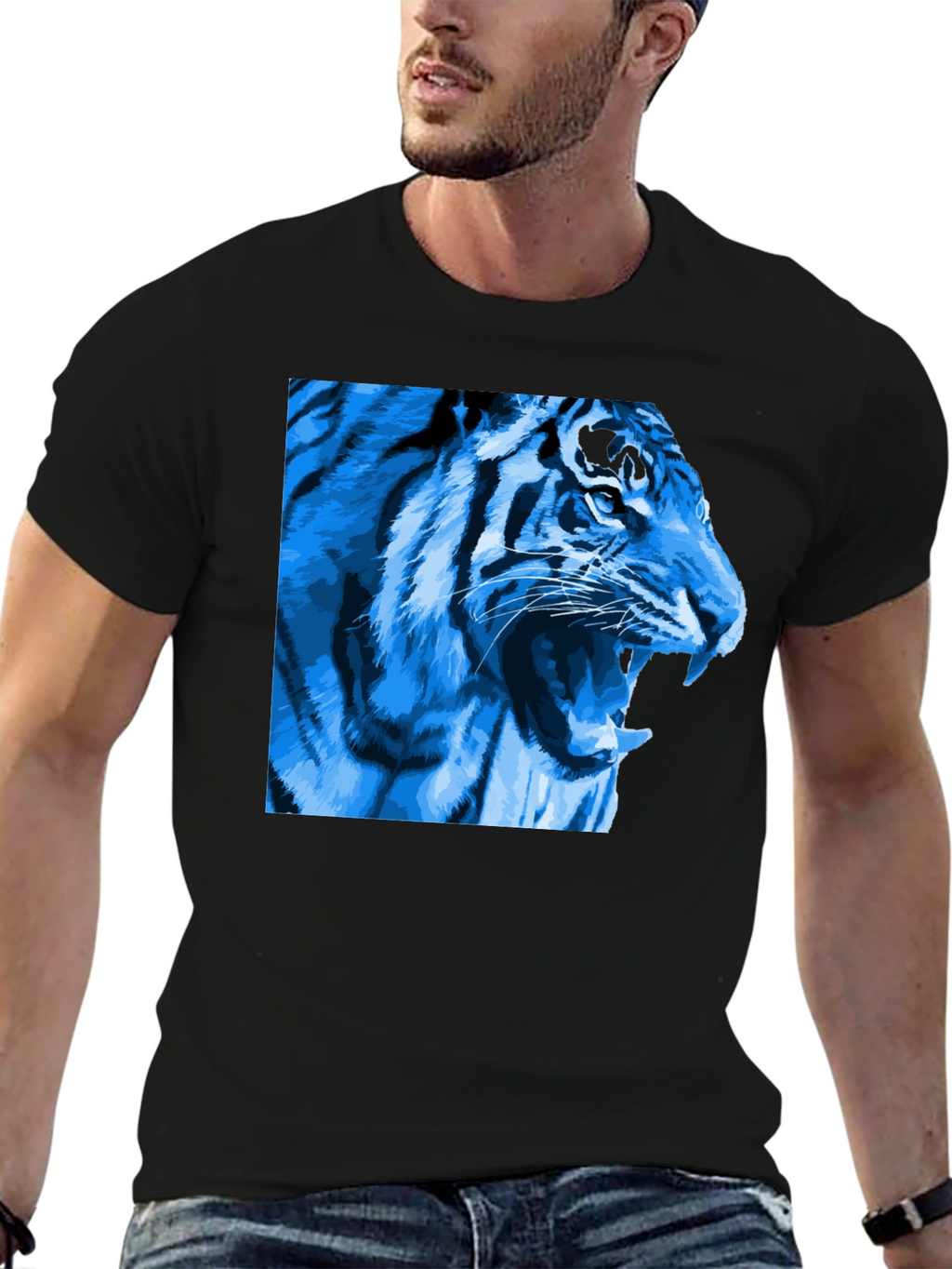 Blue Tiger Graphic T-Shirt - Mens Black Tee