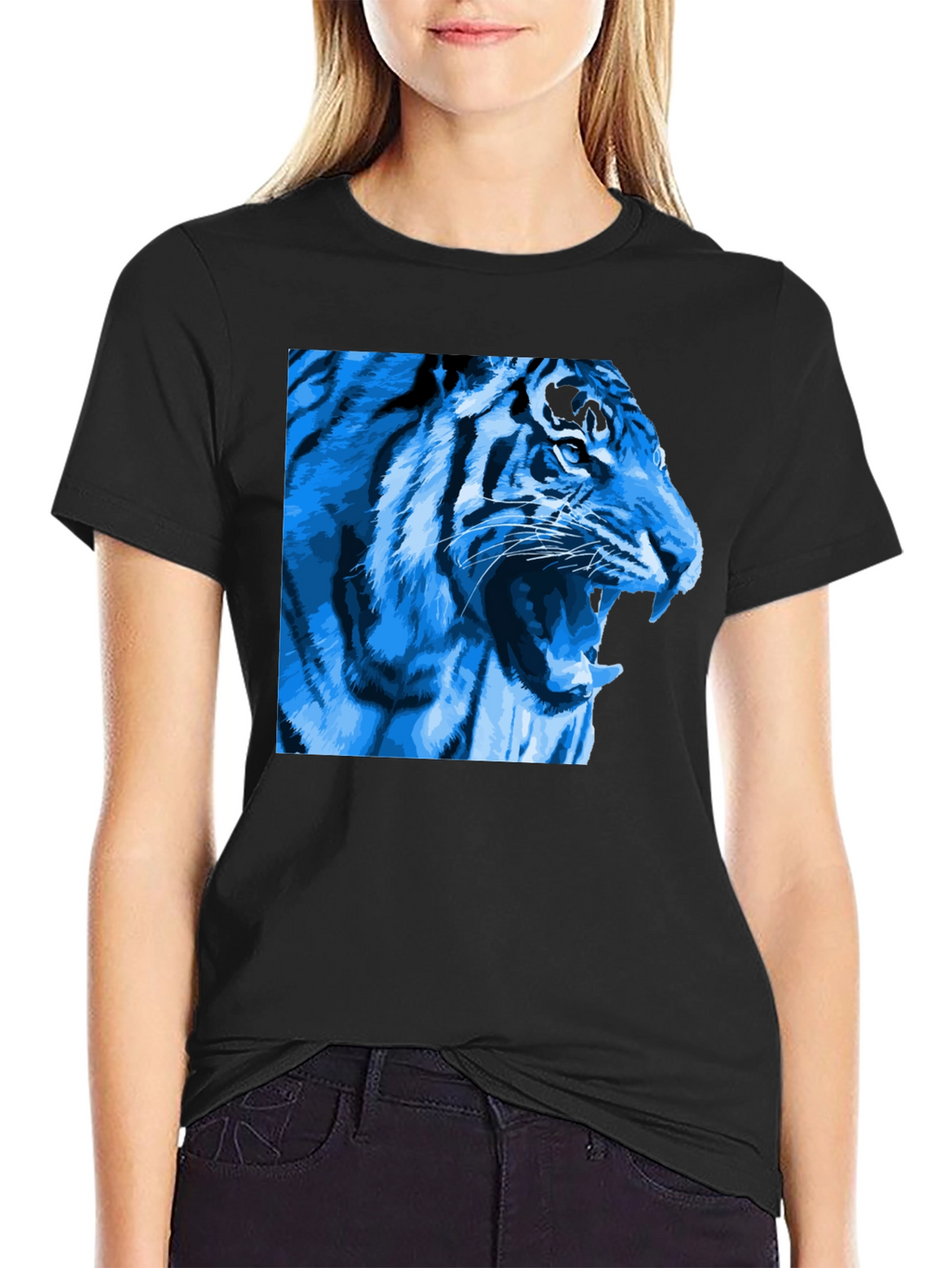 Blue Tiger Graphic T-Shirt - Mens Black Tee