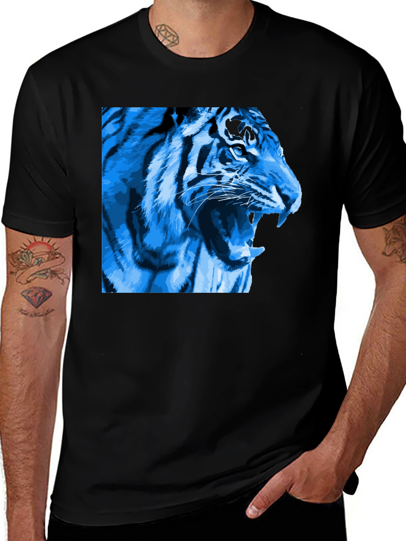 Blue Tiger Graphic T-Shirt - Mens Black Tee