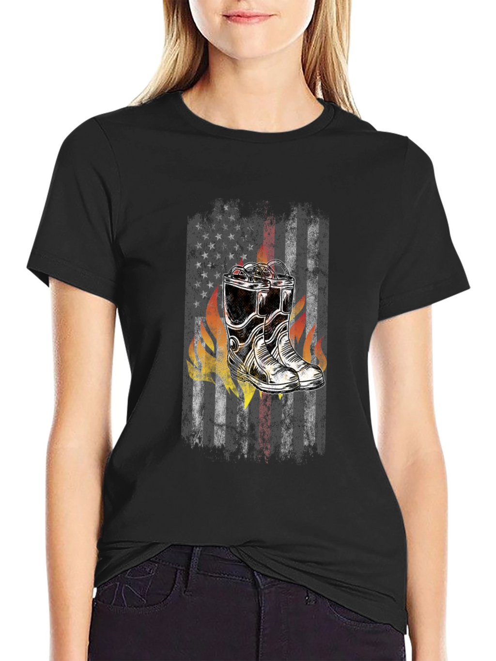Firefighter Boots Flag Graphic Tee