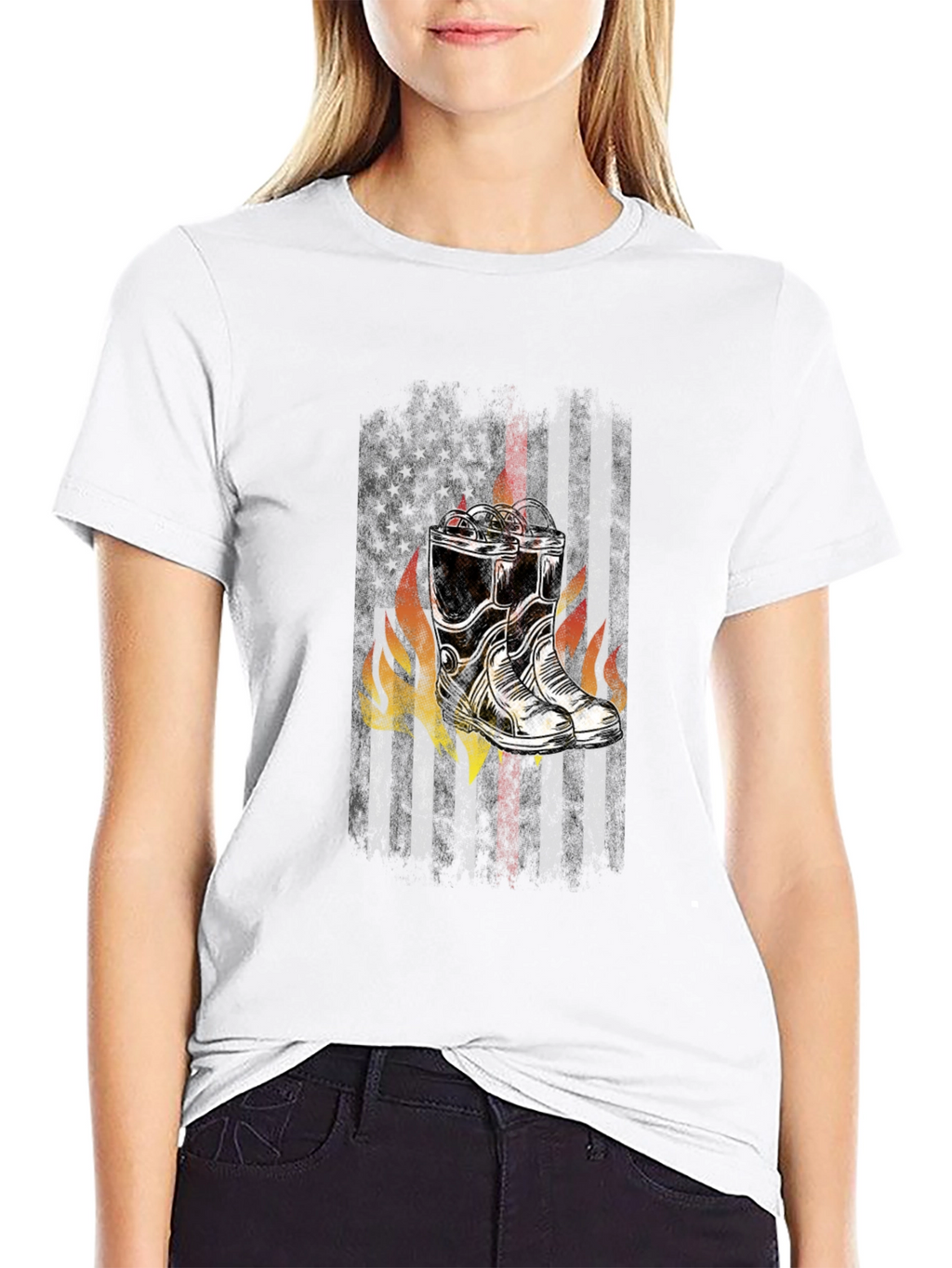 Firefighter Boots Flag Graphic Tee