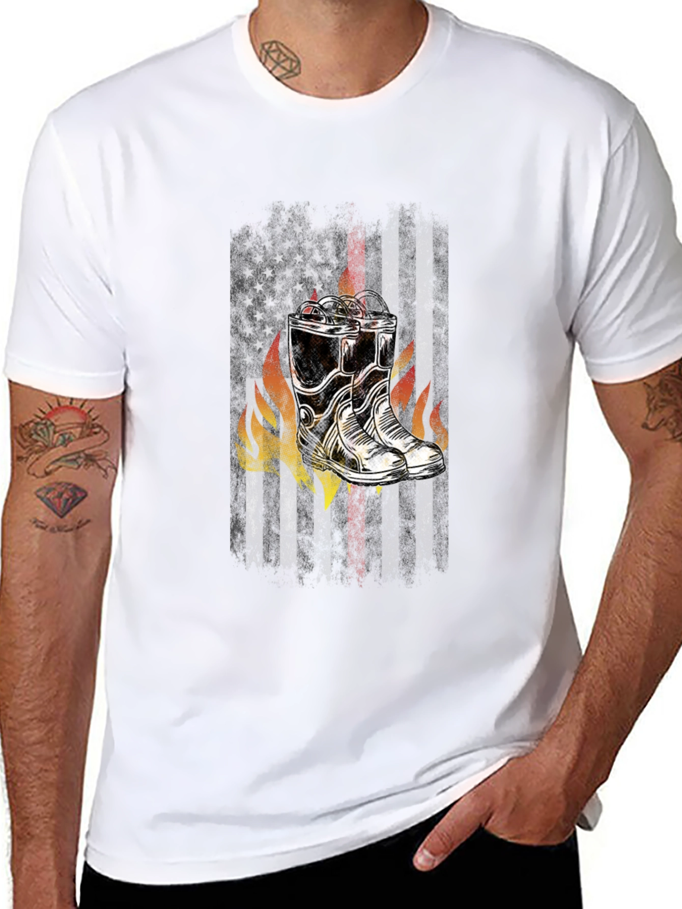 Firefighter Boots Flag Graphic Tee