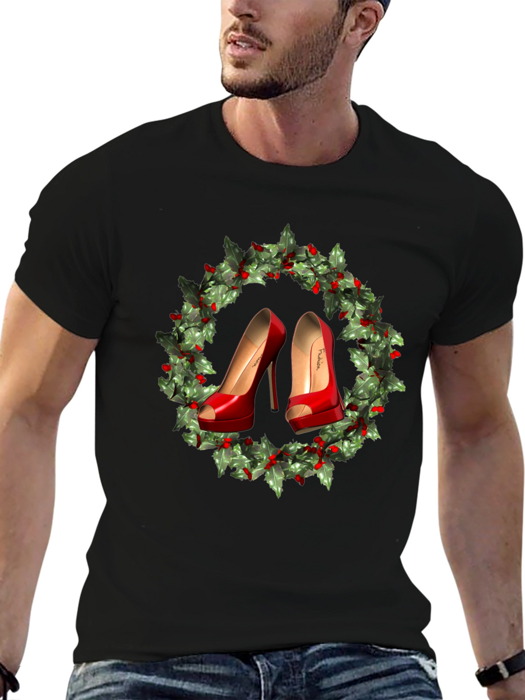 Festive High Heel Wreath Graphic Tee