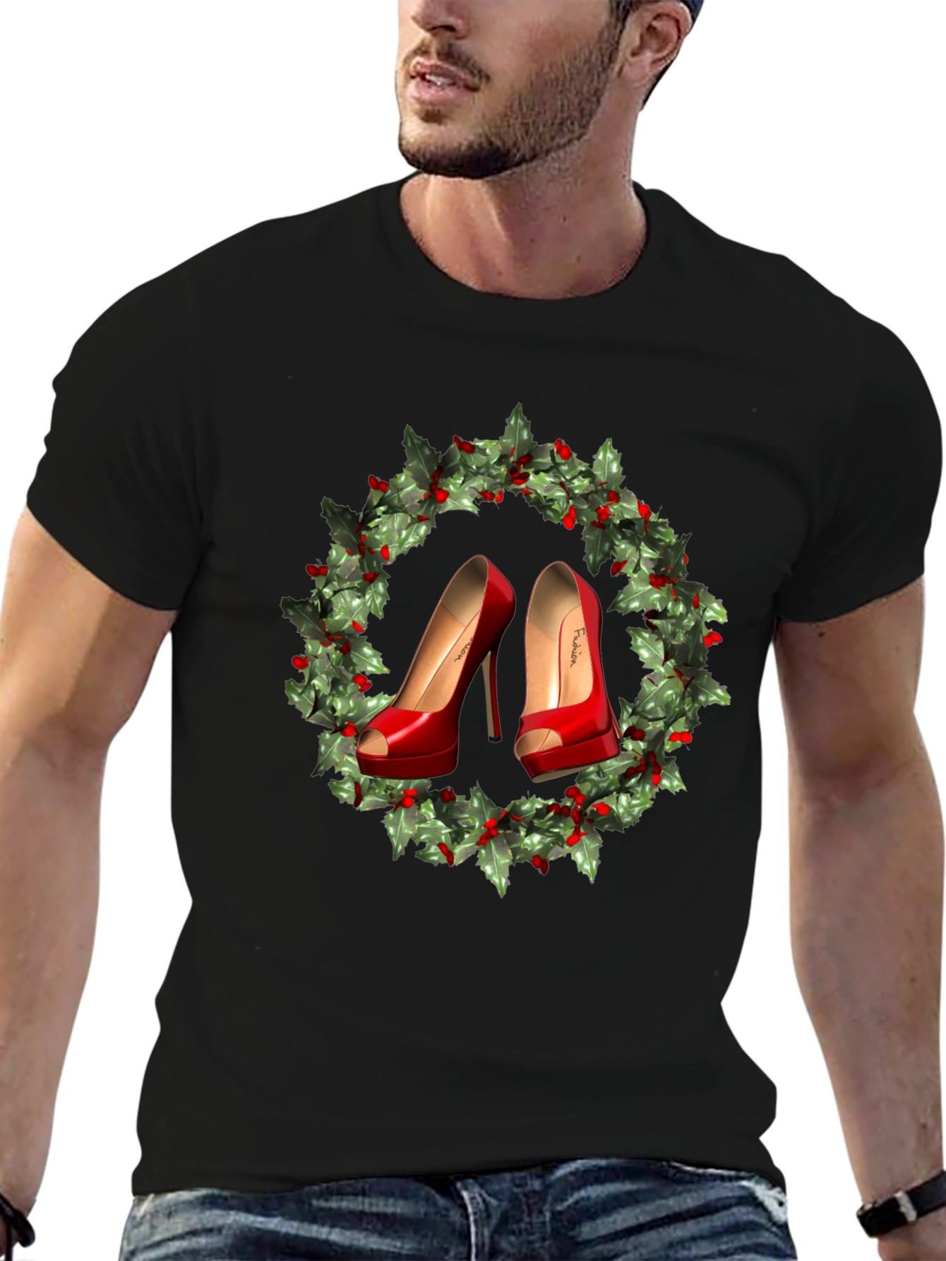 Festive High Heel Wreath Graphic Tee