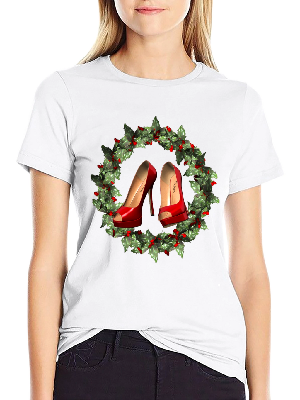 Festive High Heel Wreath Graphic Tee