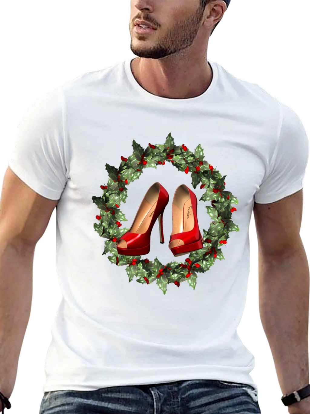Festive High Heel Wreath Graphic Tee