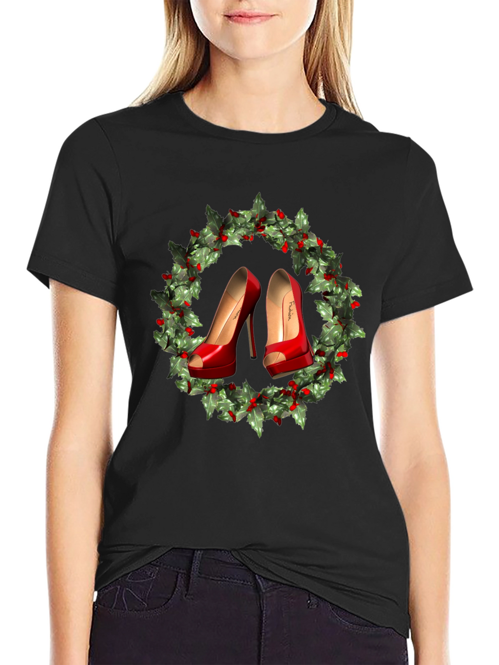 Festive High Heel Wreath Graphic Tee