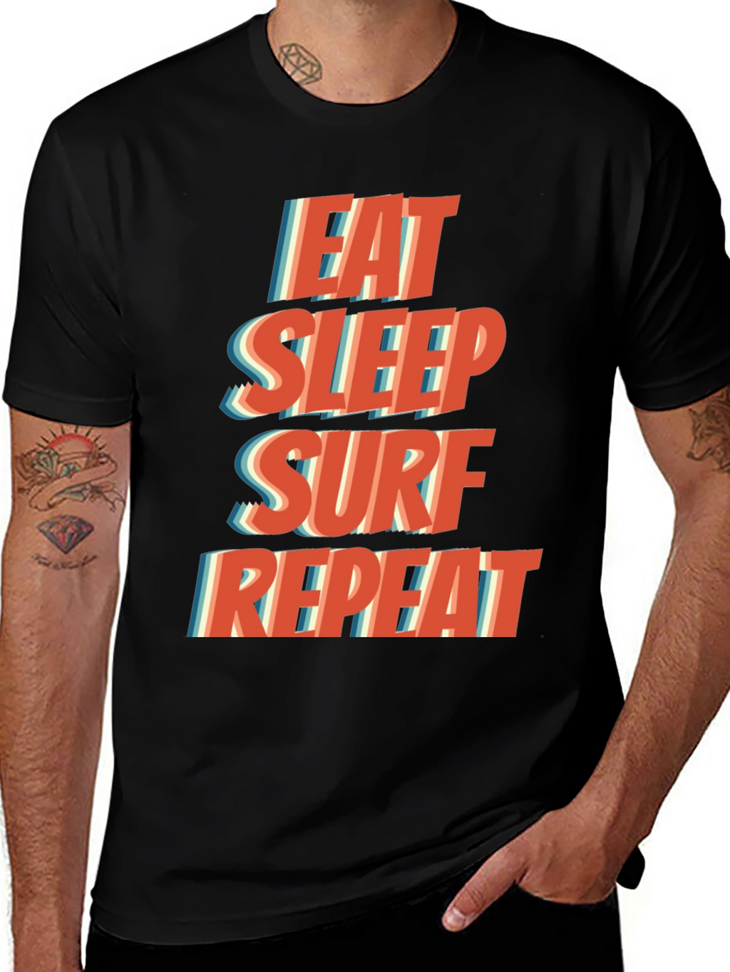 Eat Sleep Surf Repeat T-Shirt - Black Casual Tee