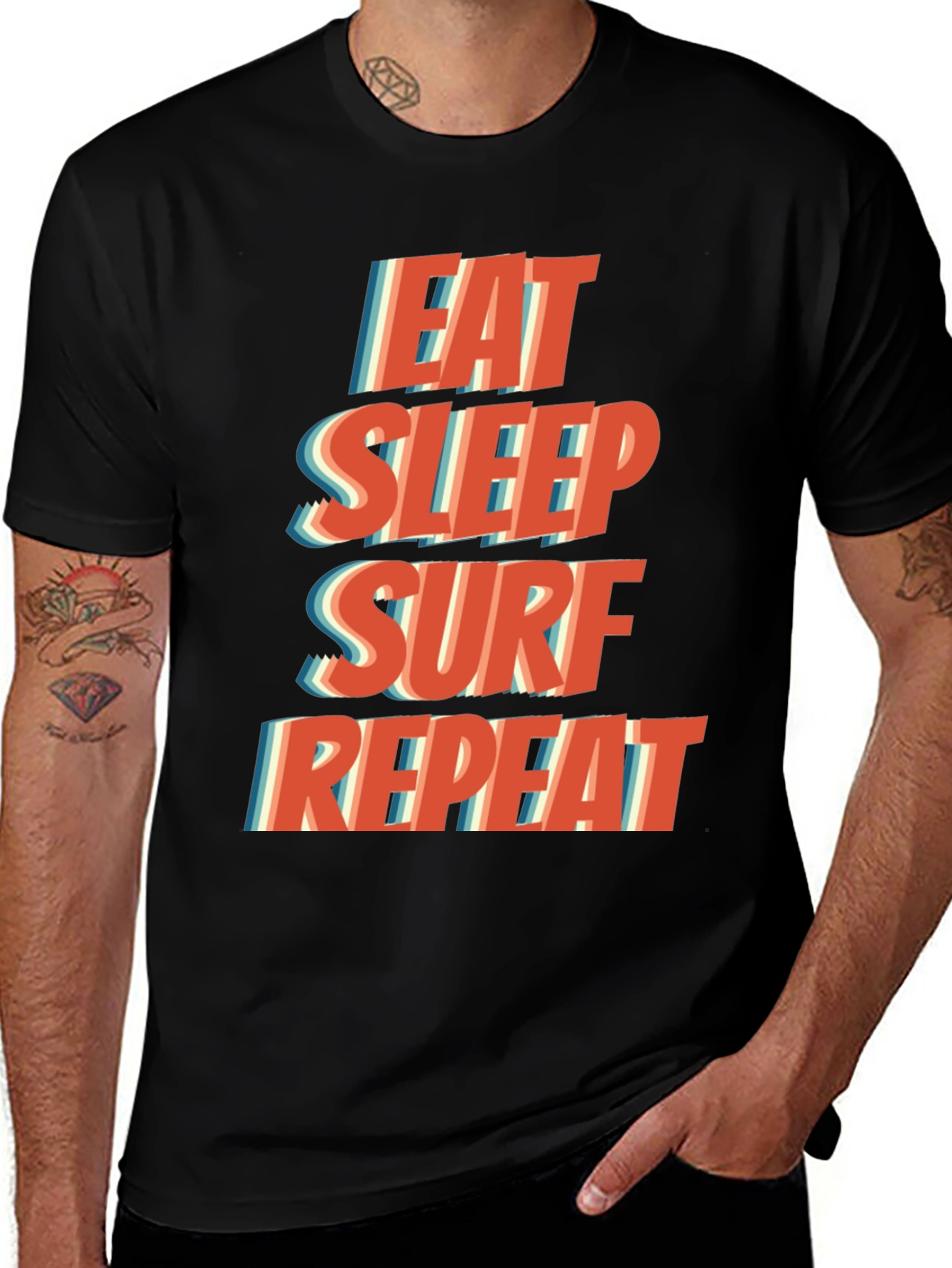 Eat Sleep Surf Repeat T-Shirt - Black Casual Tee