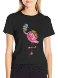 Flamingo with Backpack Graphic Tee