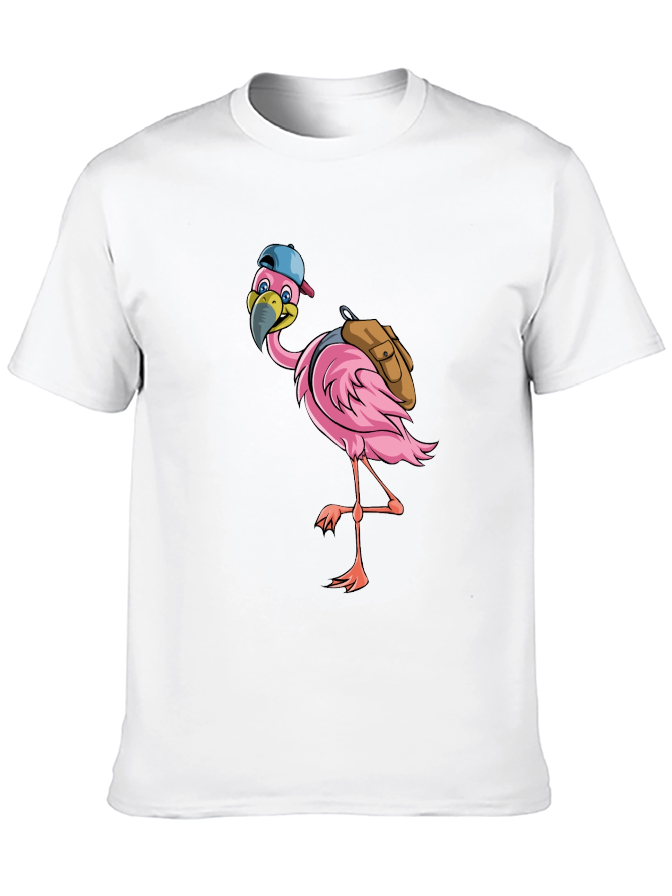 Flamingo with Backpack Graphic Tee