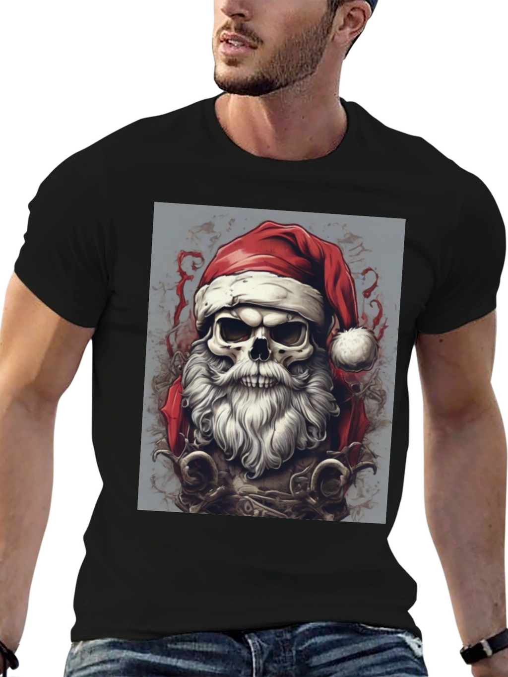 Santa Skull Graphic Tee - Holiday Humor