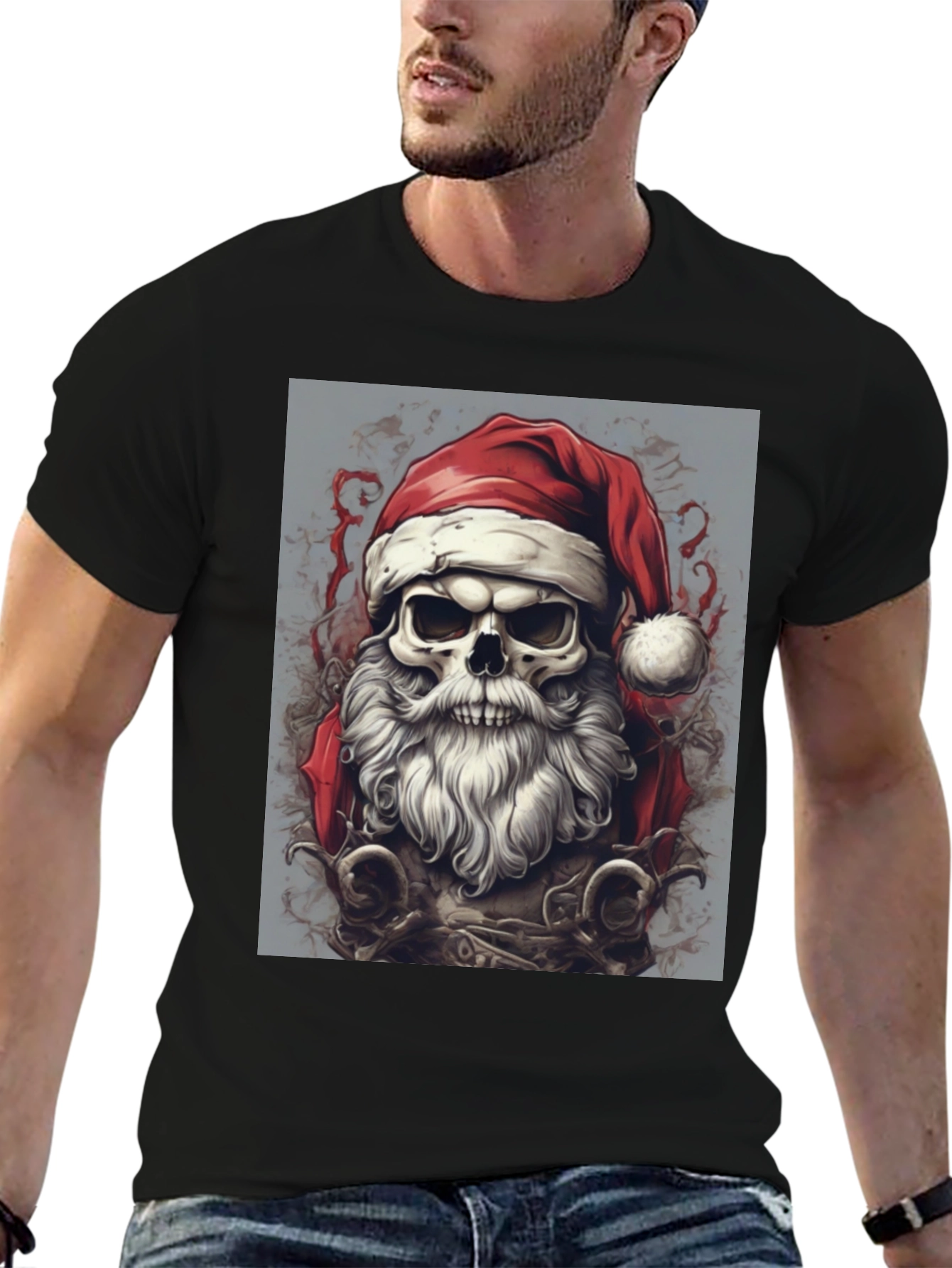 Santa Skull Graphic Tee - Holiday Humor