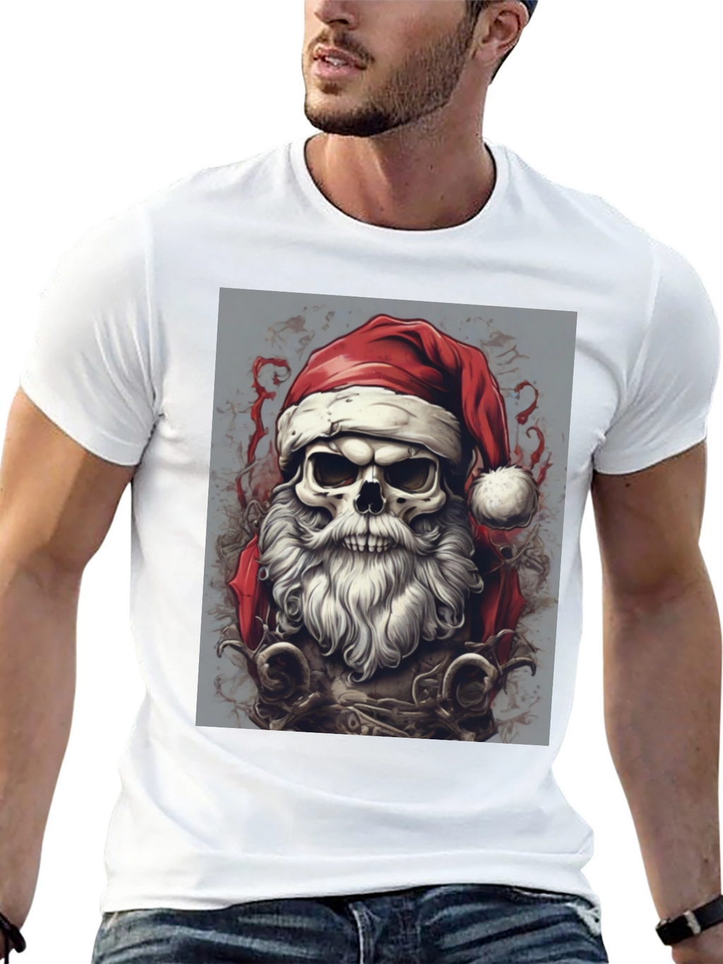 Santa Skull Graphic Tee - Holiday Humor