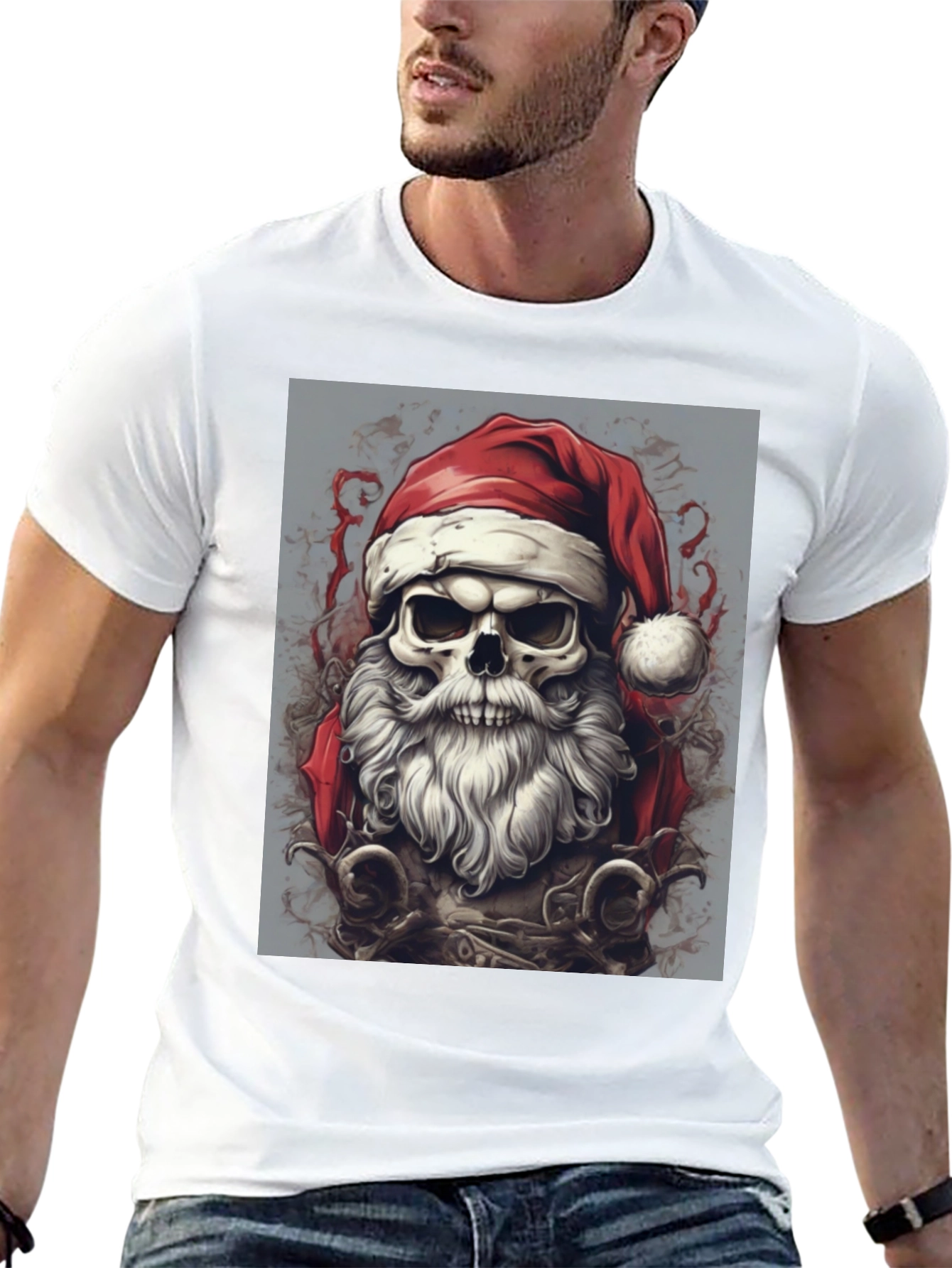 Santa Skull Graphic Tee - Holiday Humor