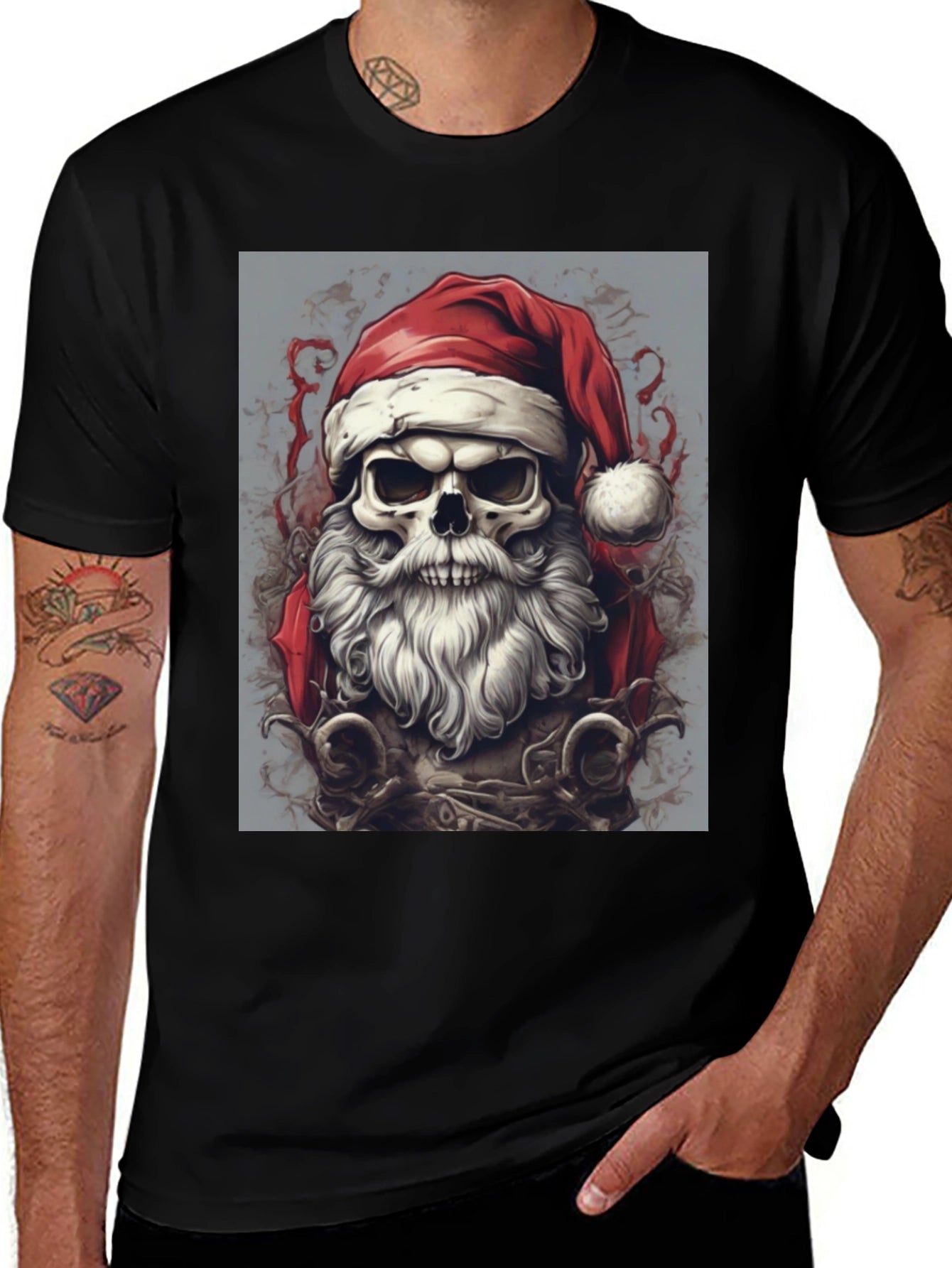 Santa Skull Graphic Tee - Holiday Humor