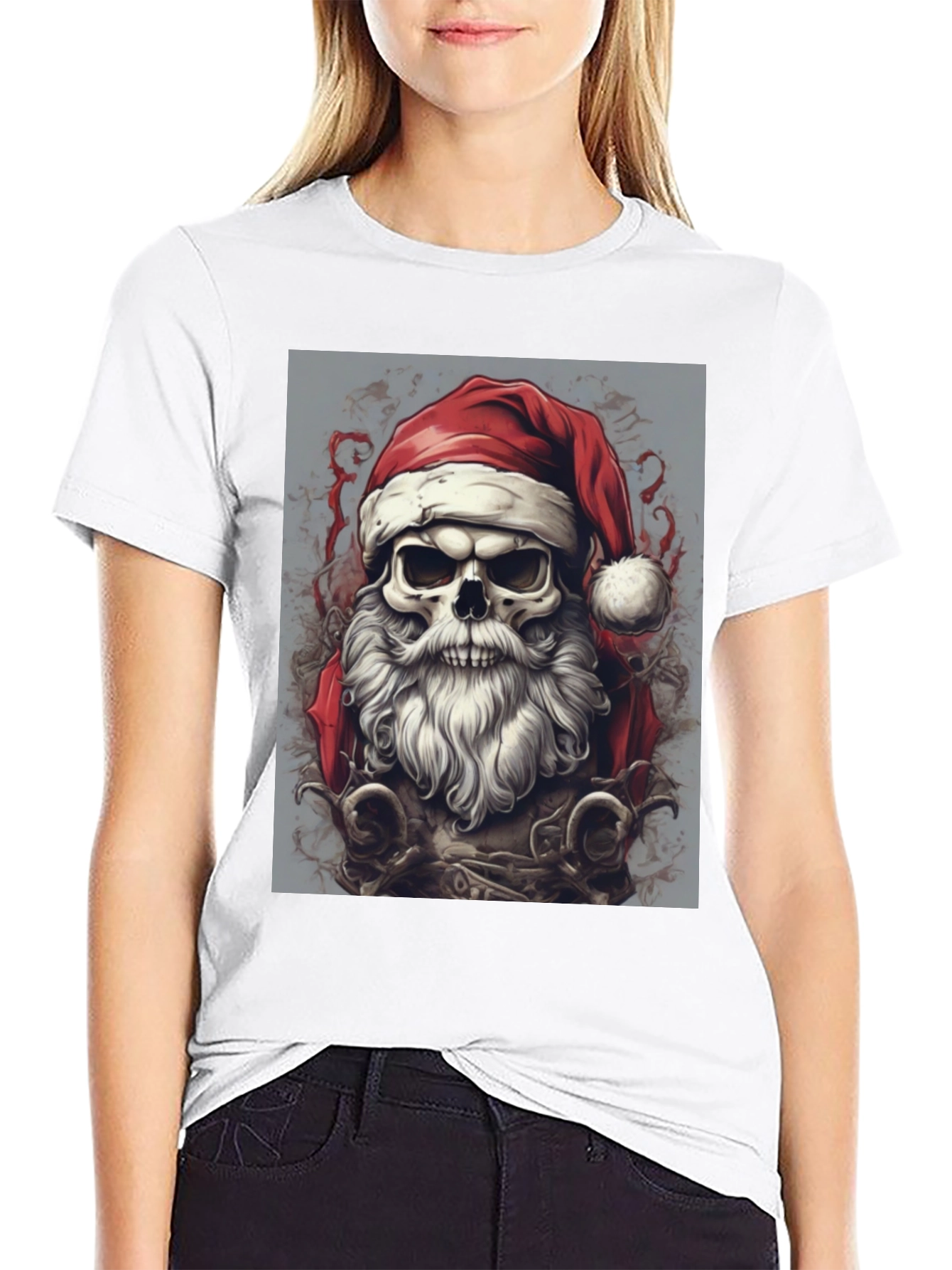 Santa Skull Graphic Tee - Holiday Humor