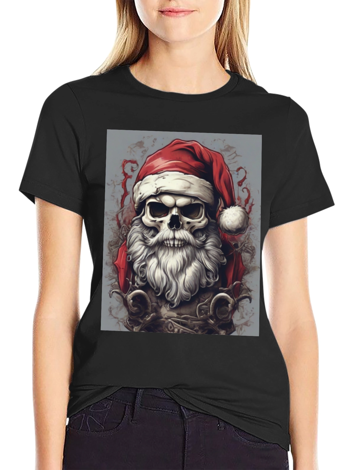 Santa Skull Graphic Tee - Holiday Humor