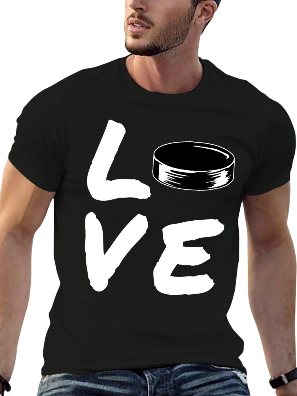 Hockey Love Graphic T-Shirt - Black Casual Style