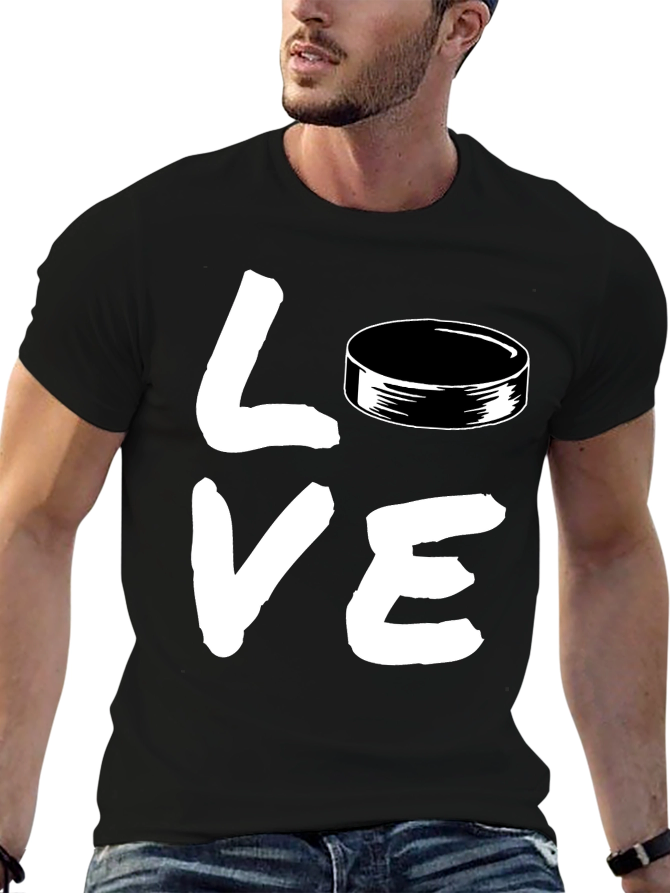 Hockey Love Graphic T-Shirt - Black Casual Style