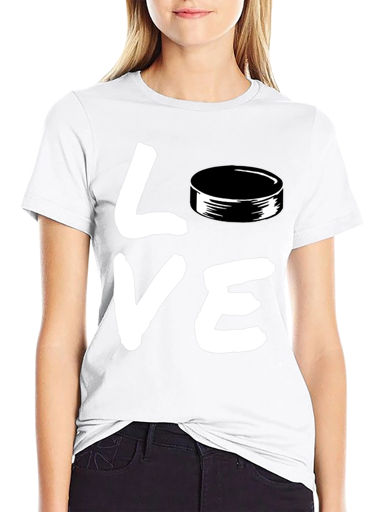 Hockey Love Graphic T-Shirt - Black Casual Style