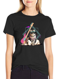 Cool Cat Guitarist Graphic Tee - Unique Design