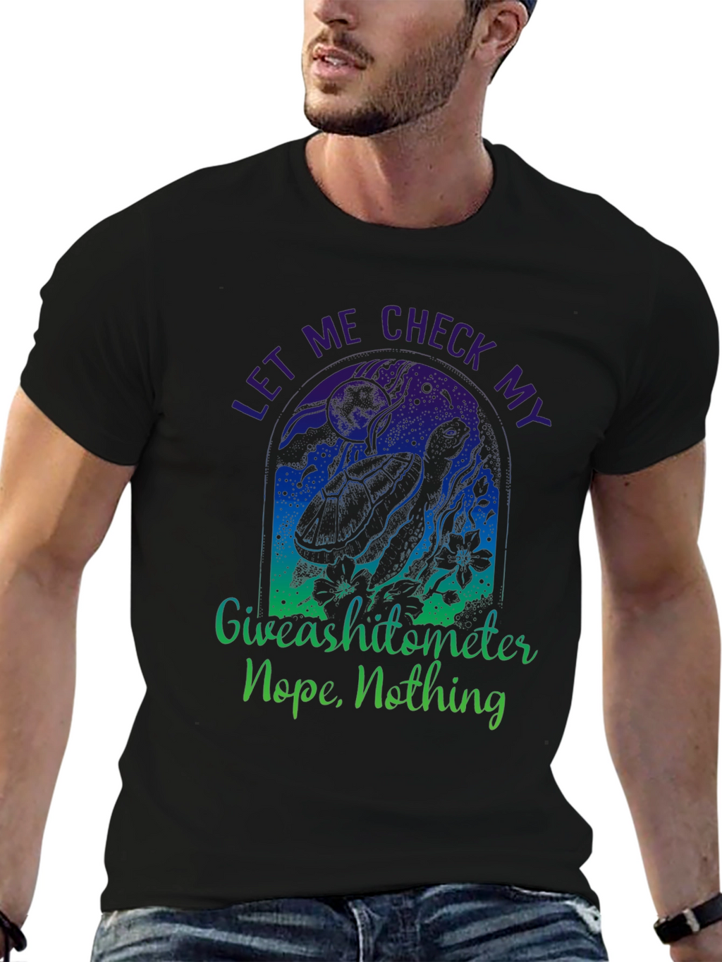 Funny Turtle Giveashitometer Mens Black T-Shirt