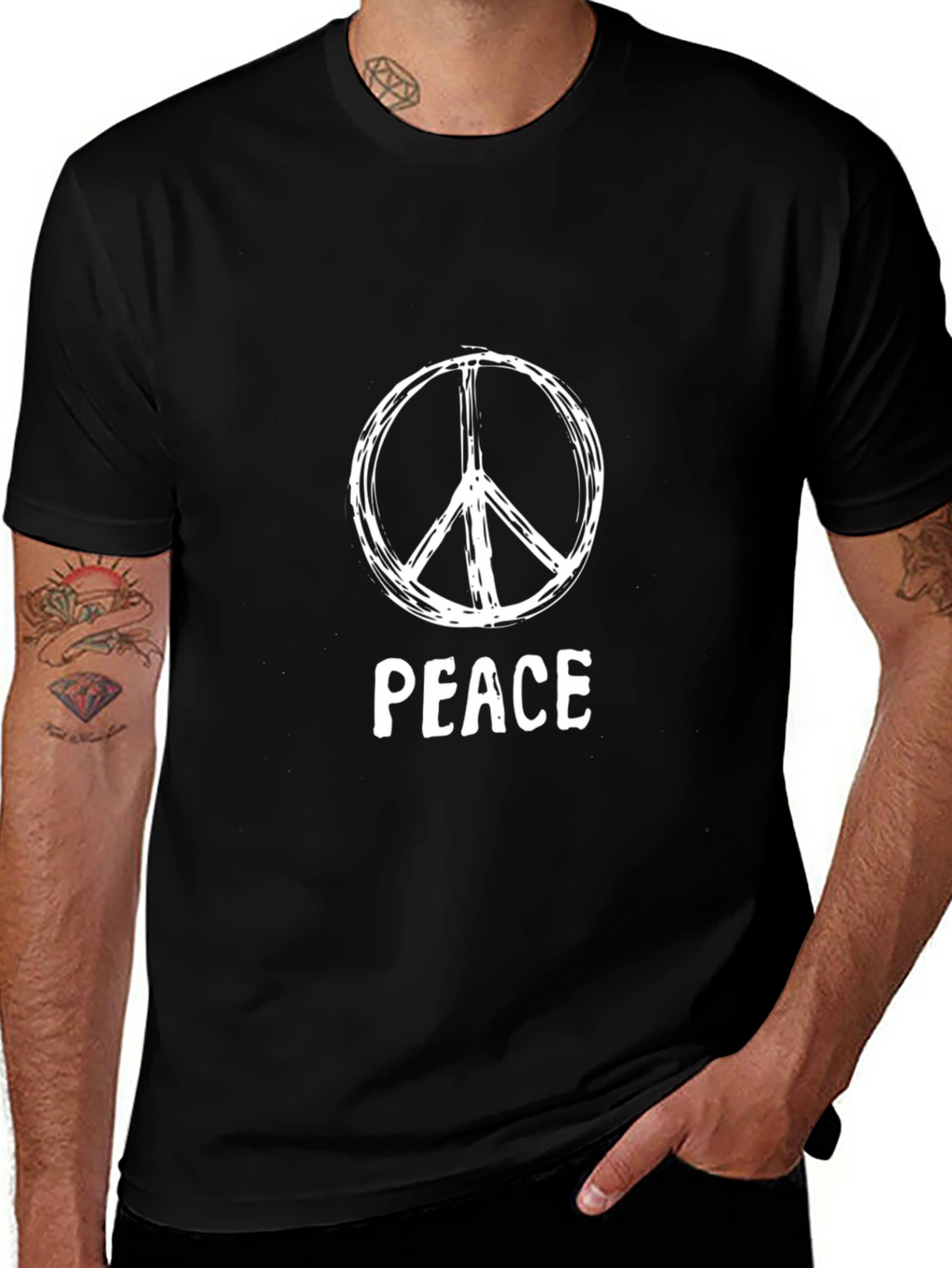 Peace Sign Graphic T-Shirt - Black Cotton Tee