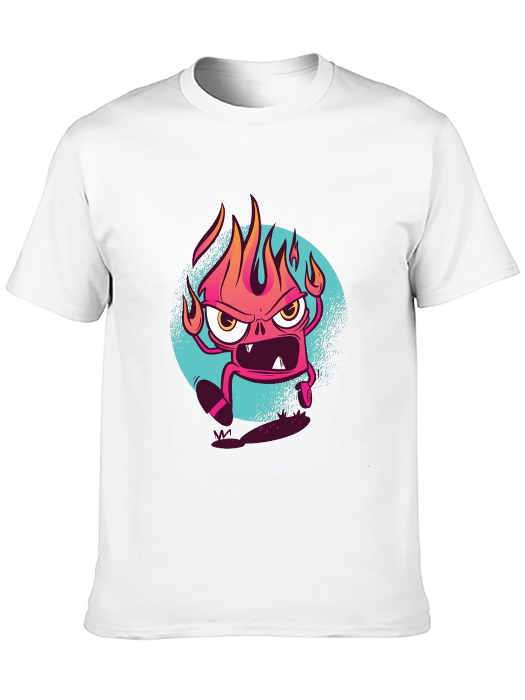 Fiery Cartoon Monster Graphic Black T-Shirt
