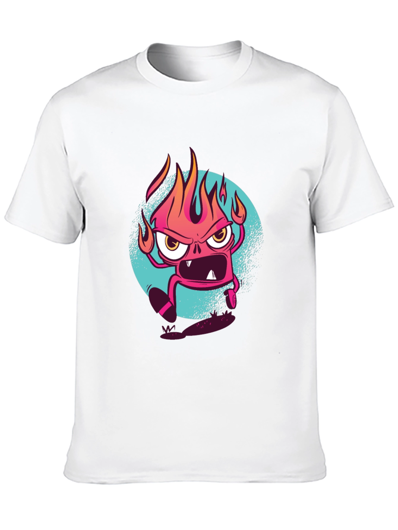 Fiery Cartoon Monster Graphic Black T-Shirt