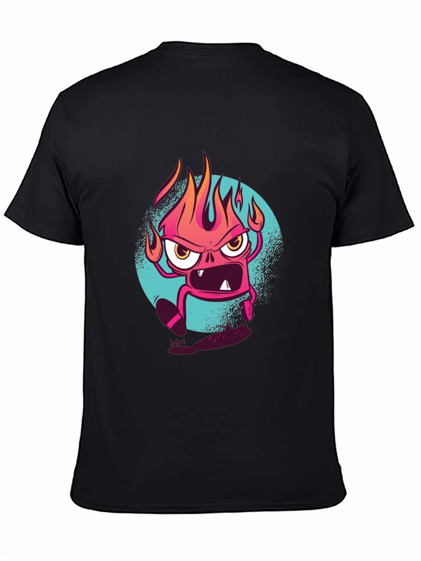 Fiery Cartoon Monster Graphic Black T-Shirt