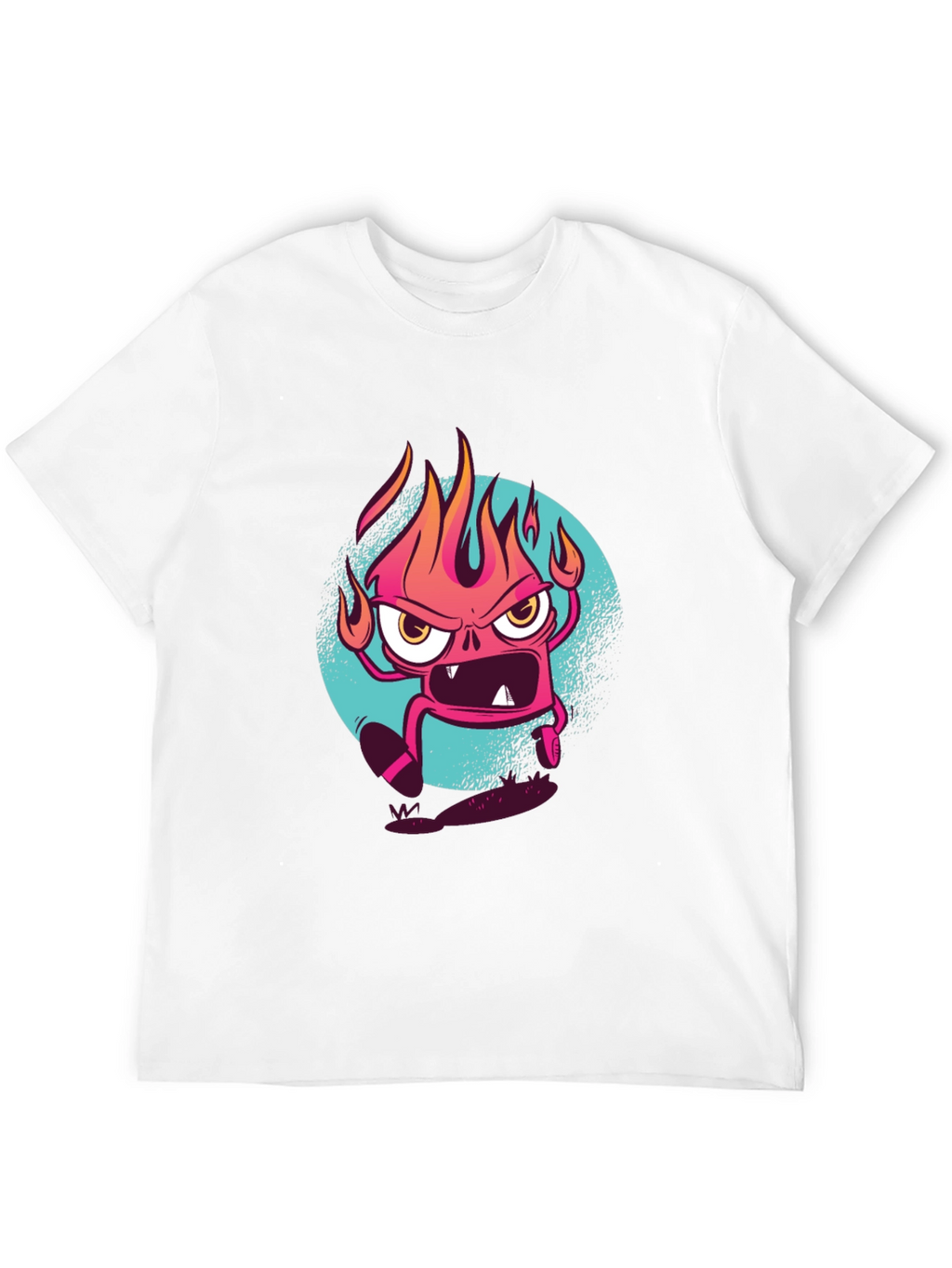 Fiery Cartoon Monster Graphic Black T-Shirt