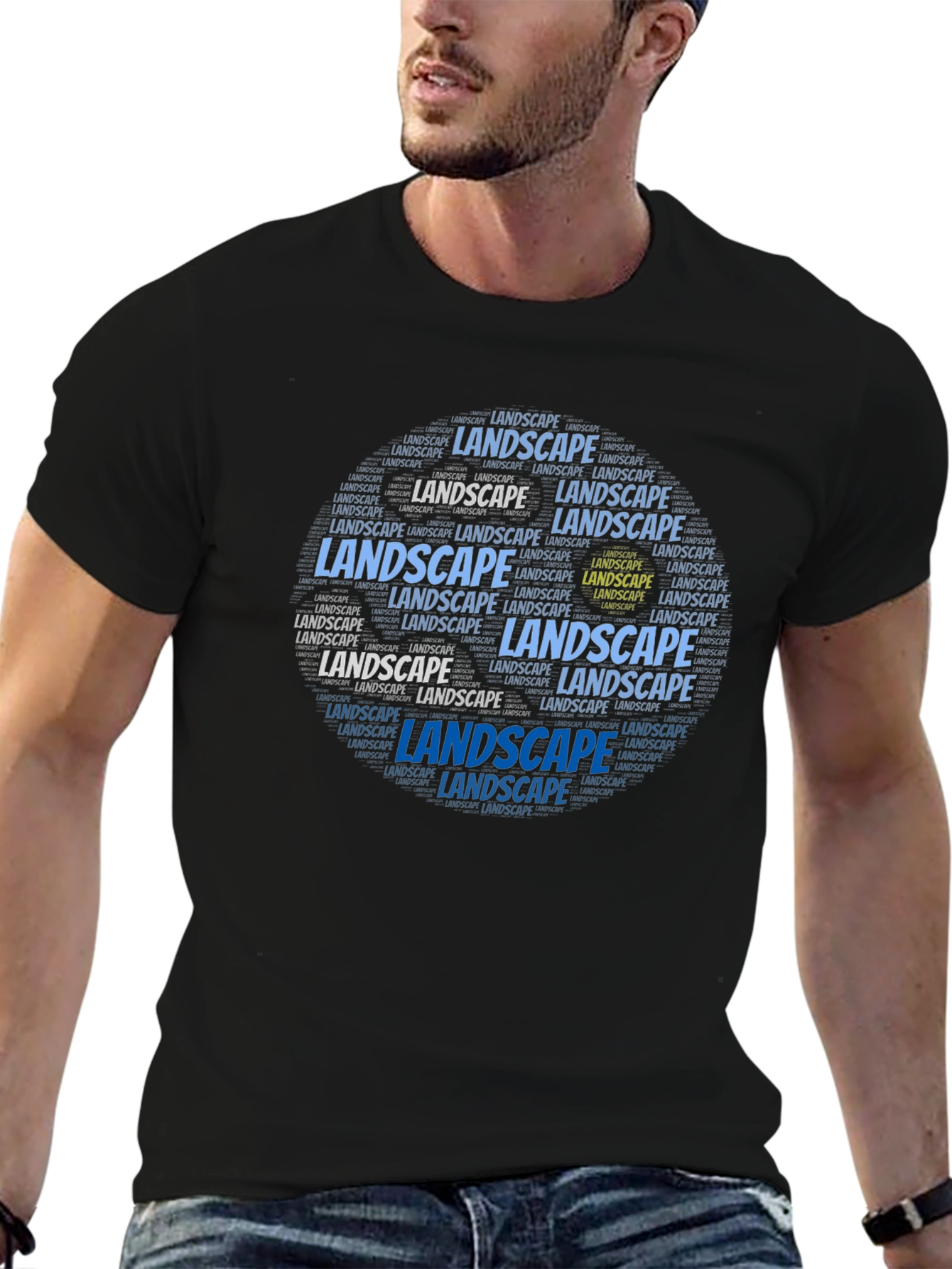 Landscape Typography Mens Black T-Shirt