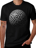 Maze Sphere Graphic Tee - Black Cotton Casual Wear