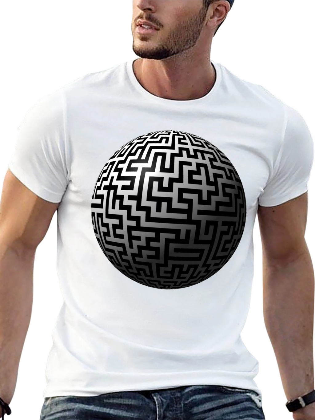 Maze Sphere Graphic Tee - Black Cotton Casual Wear
