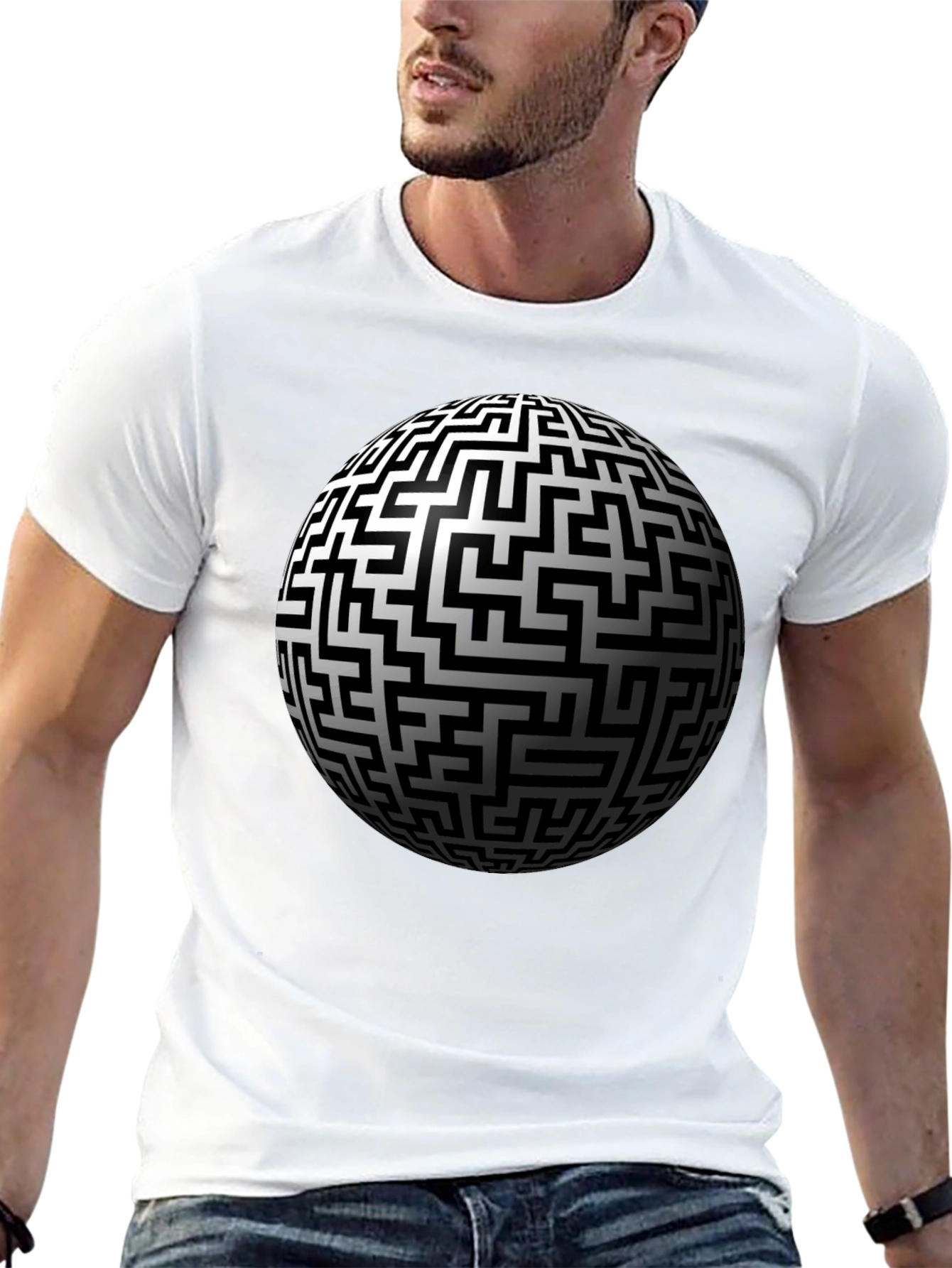 Maze Sphere Graphic Tee - Black Cotton Casual Wear