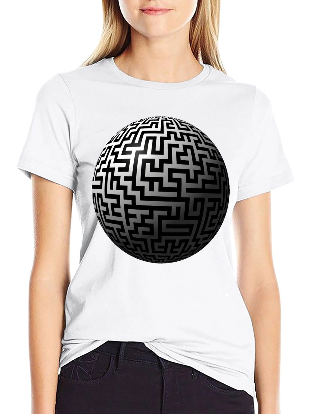 Maze Sphere Graphic Tee - Black Cotton Casual Wear